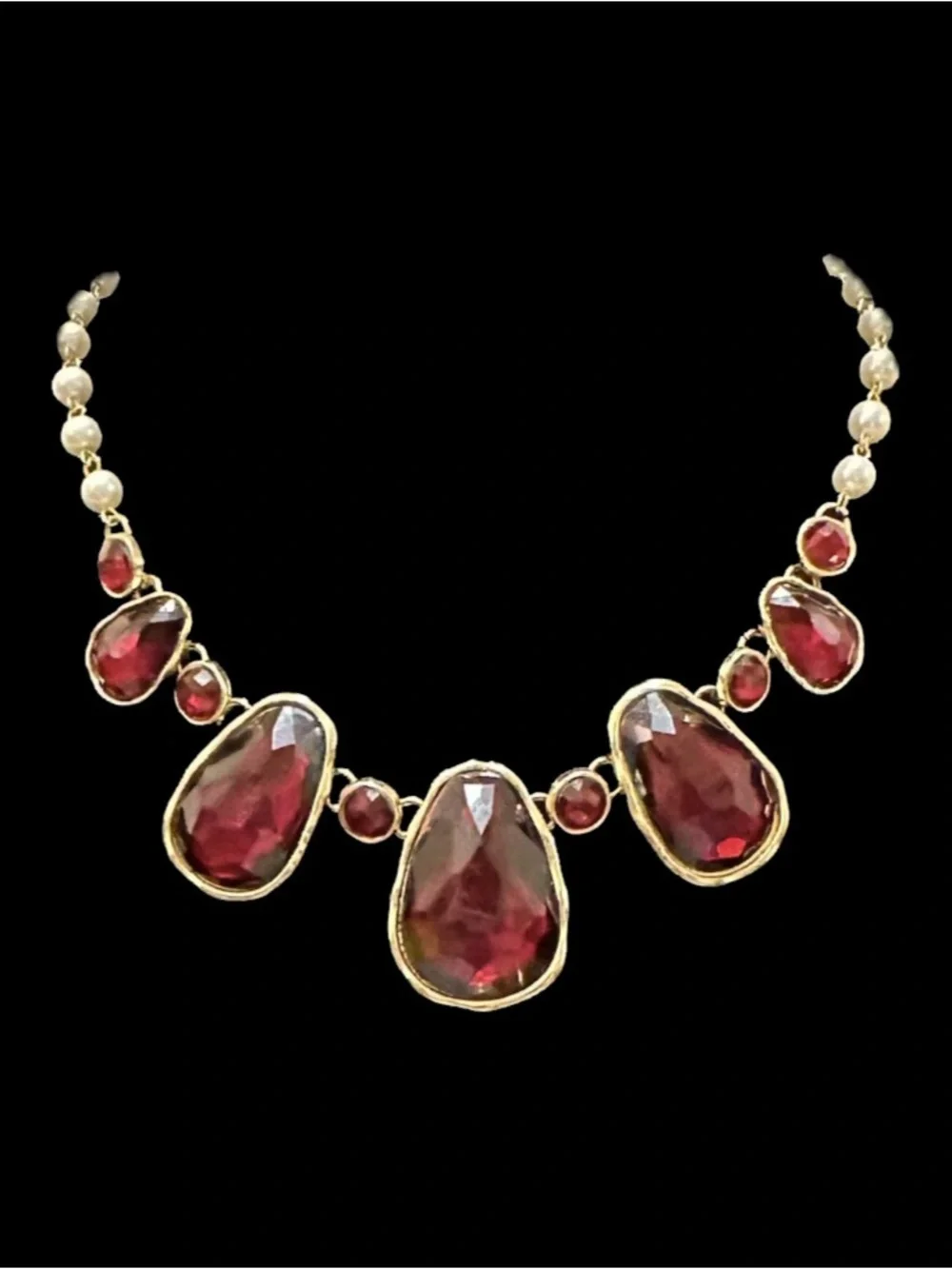 Gold-Tone Red Gemstone Statement Necklace - Women Jewelry